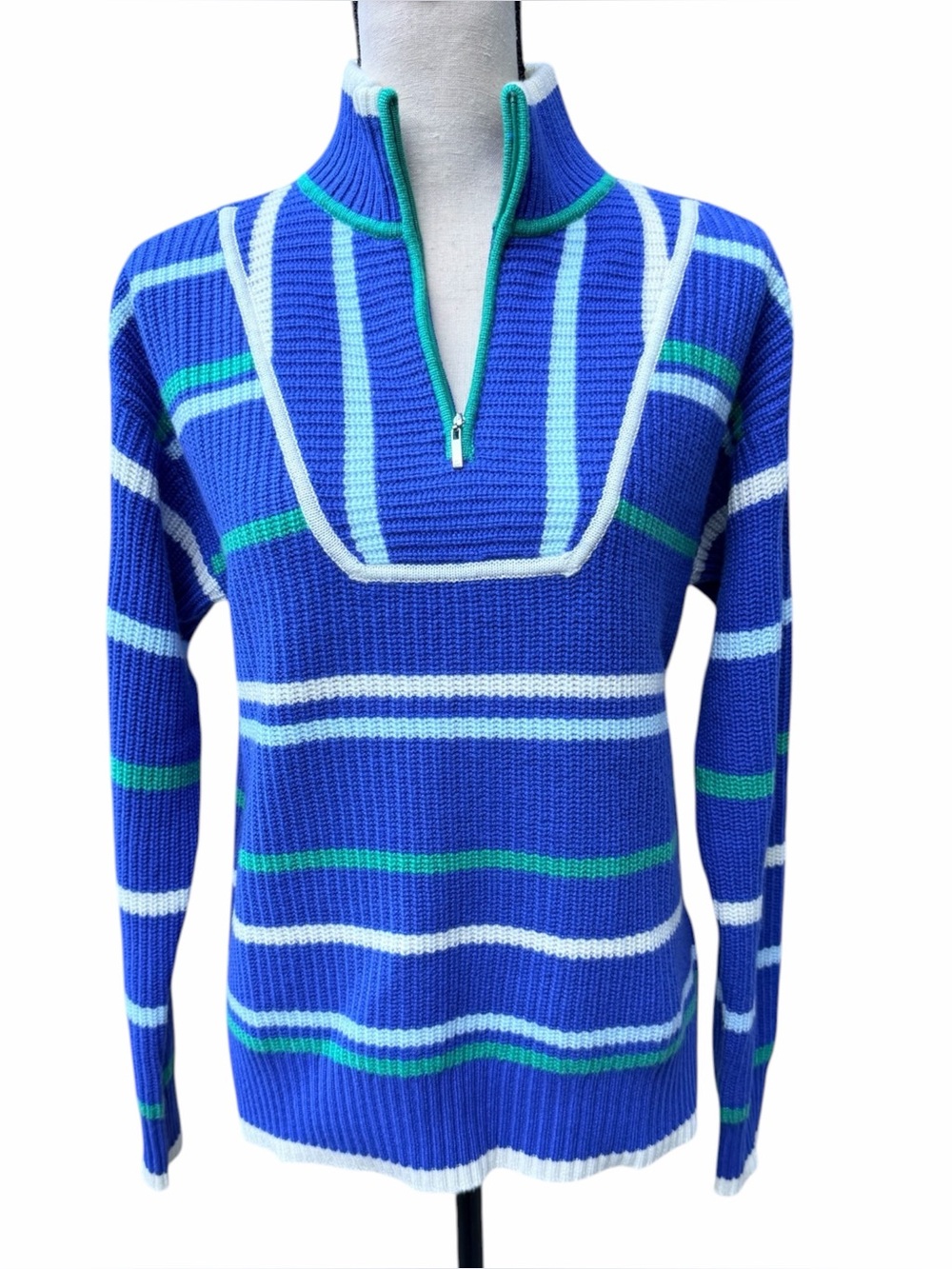 Charter Club Luxury 100% Cashmere Striped Half-Zip Sweater Size Medium